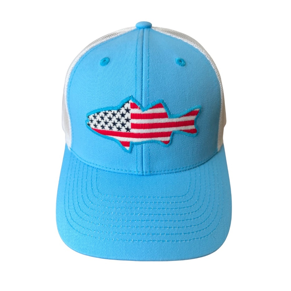 KBETHOS Blue & White Fish Flag Trucker Hat